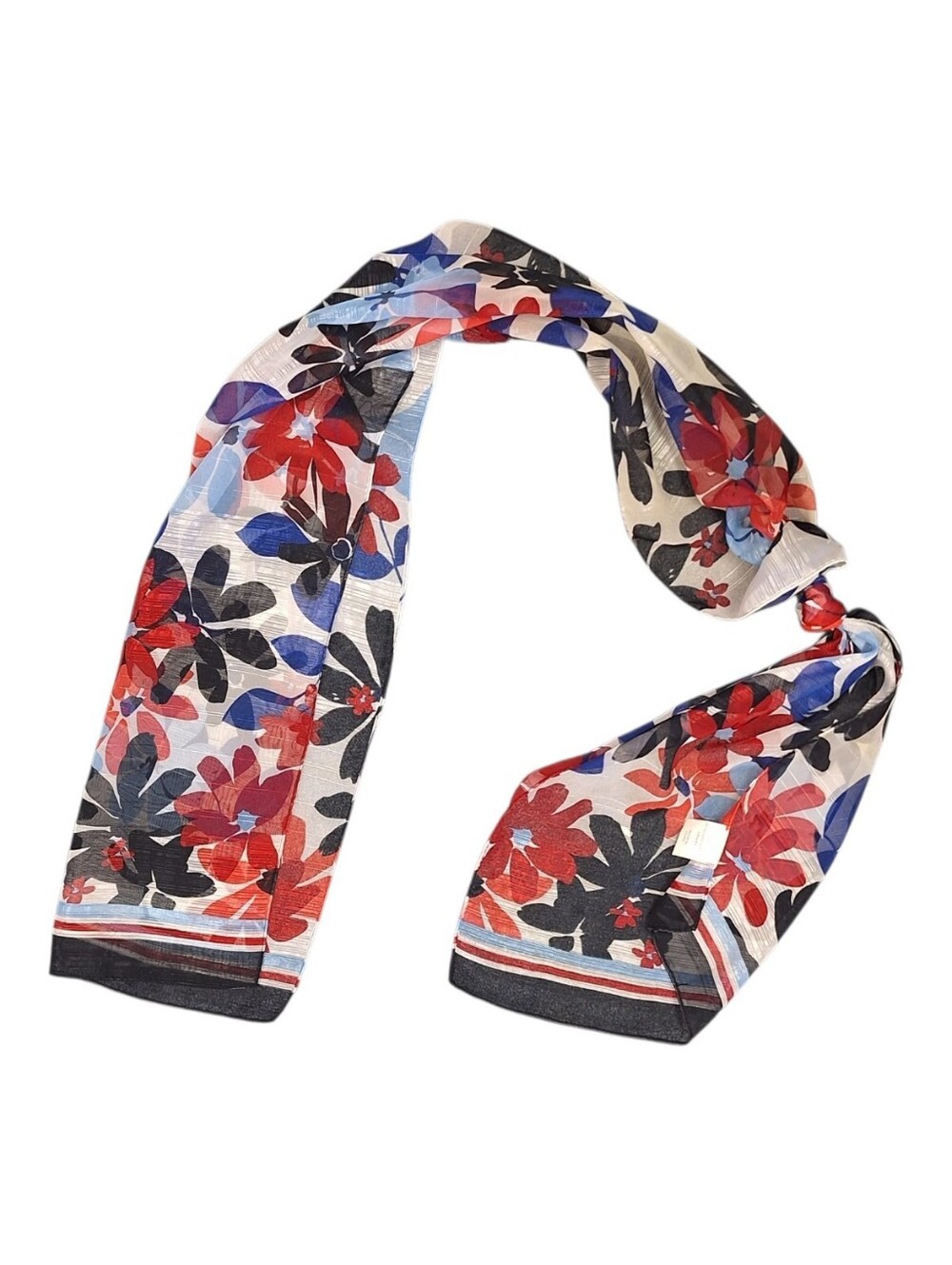 Floral Print Lightweight Scarf - Red, Blue & Black